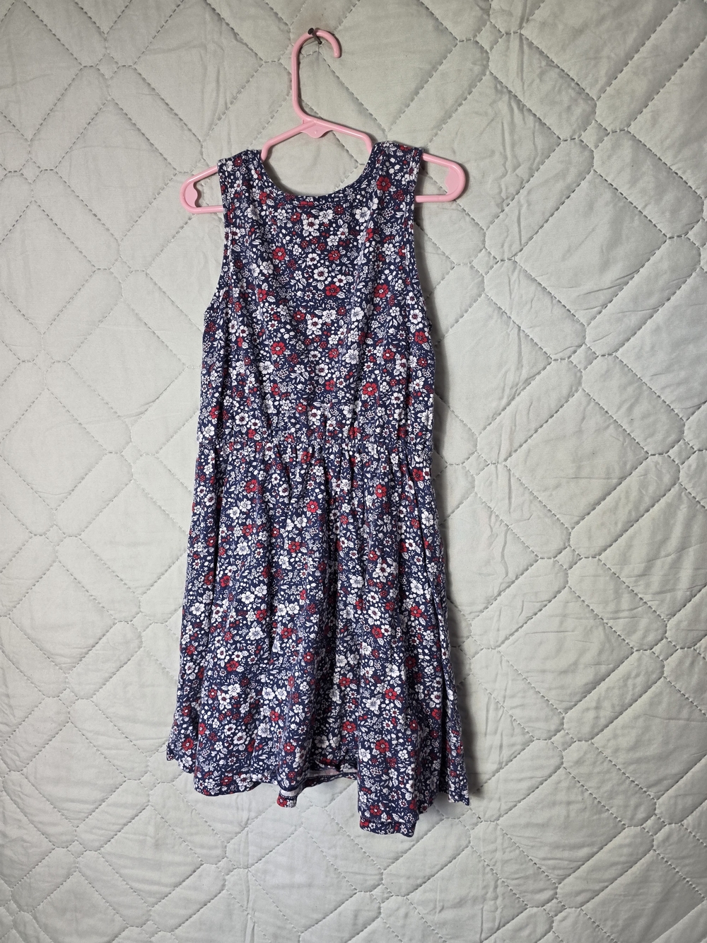 Gap Kid’s Boho Floral Print Blue Pink Ivory Tiered A-Line Tank Dress Size M